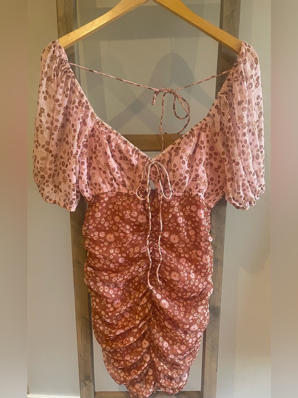 NWOT Free People Tessa Floral Ruched Mini Dress small - Picture 4 of 6